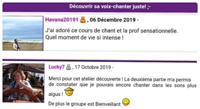 J'ai adoré ce cours de chant et la prof sensationnelle. Quel moment de vie si intense !